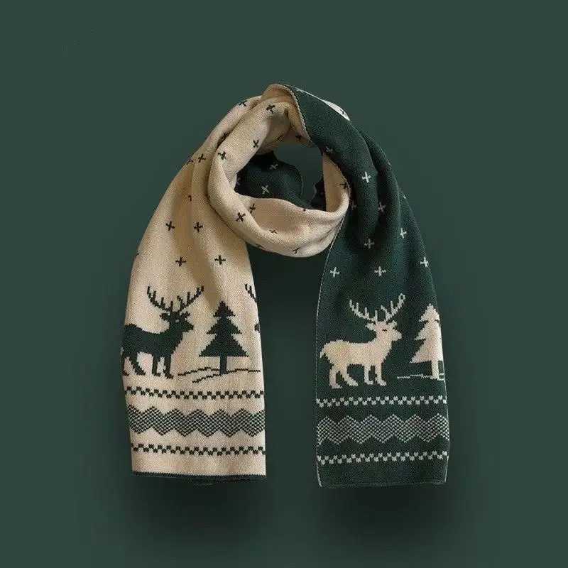 Women Warm Knitted Scarf Christmas Tree Pattern Winter Fashionable Versatile Green Yarn Scarf Student Couple Christmas Gift J251022