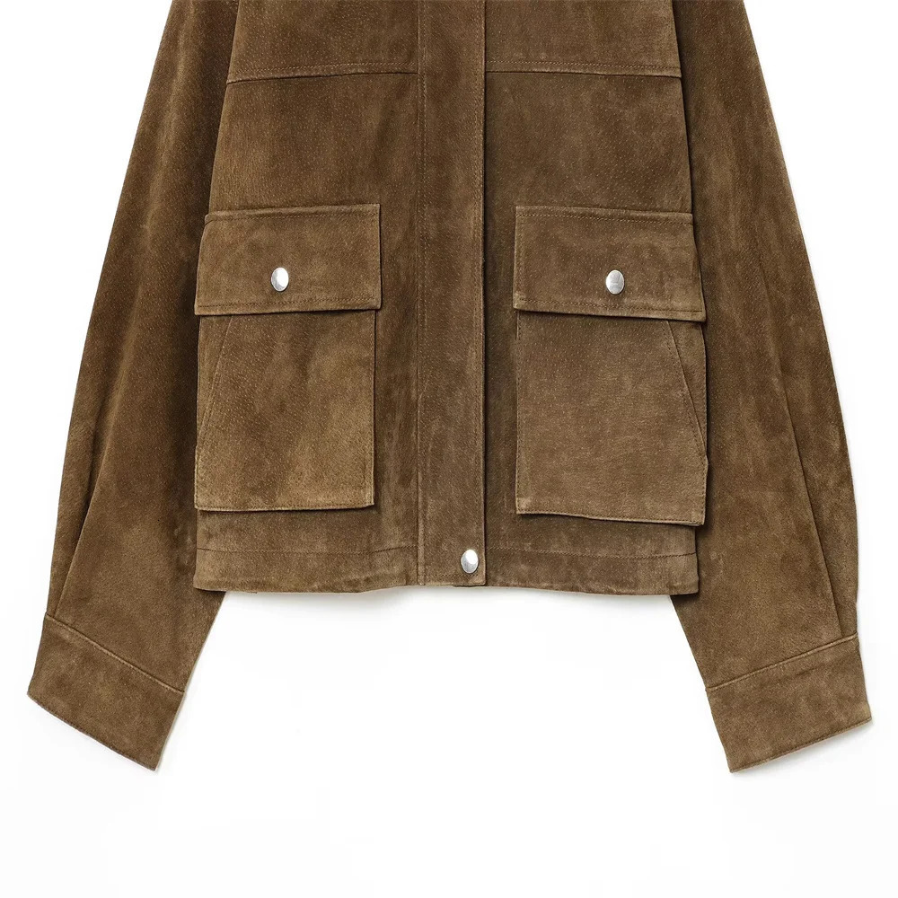 Autumn womens clothing retro sweet cool street fashion highend leather velvet pilot jacket 251021