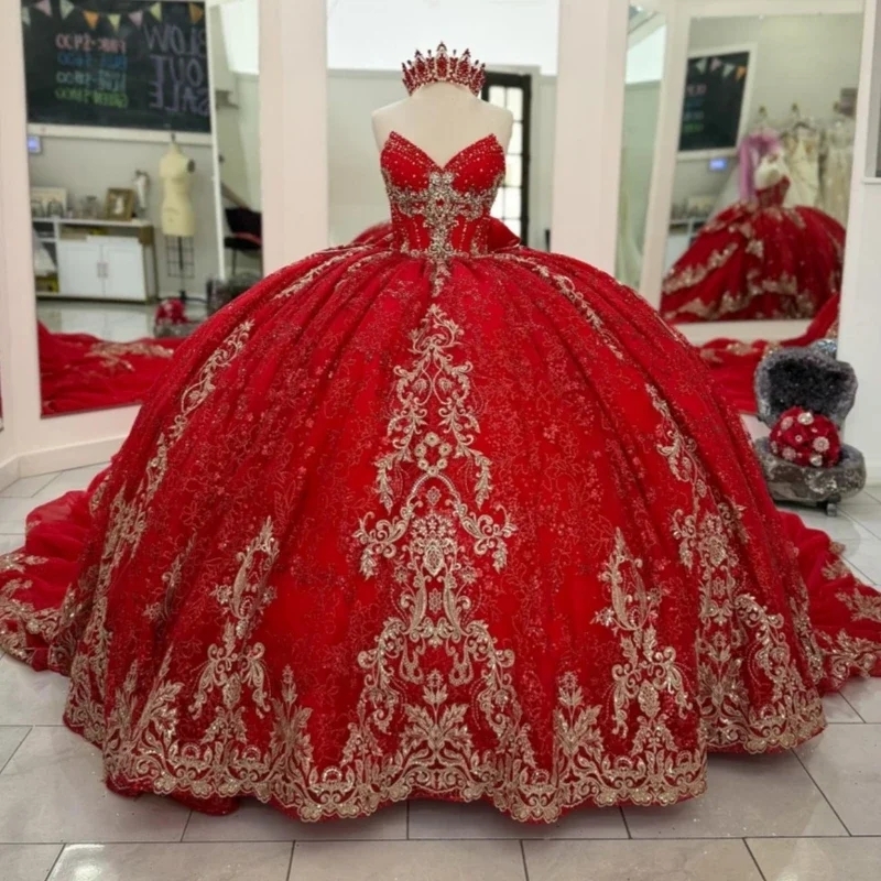 Red Glamorous Ball Gown Sweet 16 Year Old Quinceanera Dresses Brithday Prom Party Dress Vestidos De Gala Vestidos De 15 Anos