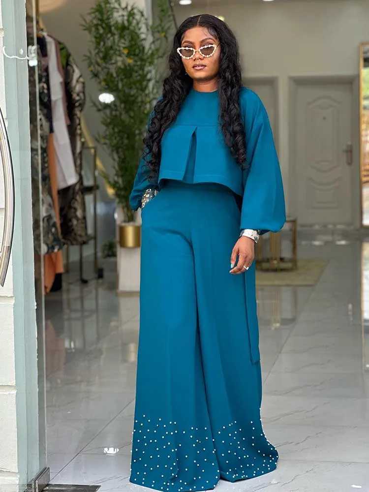 Spring Clothes for Women 2 Piece Sets Women Outfit Lantern Sleeves Suit with Wide Pants and Top High Street Ladies Elegant SetsT251022