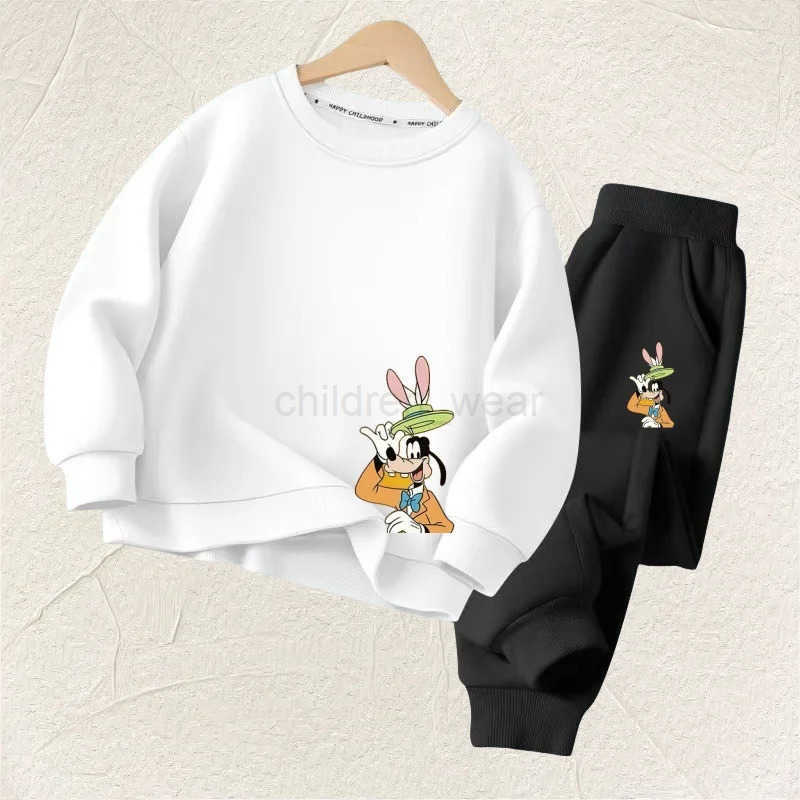 Disney Autumn Baby Girl Boy Clothes Set Children Goofy Printing Sweatshirt Top and Pants Bottom 2Pcs Suit Kid Cotton Tracksuit H251022