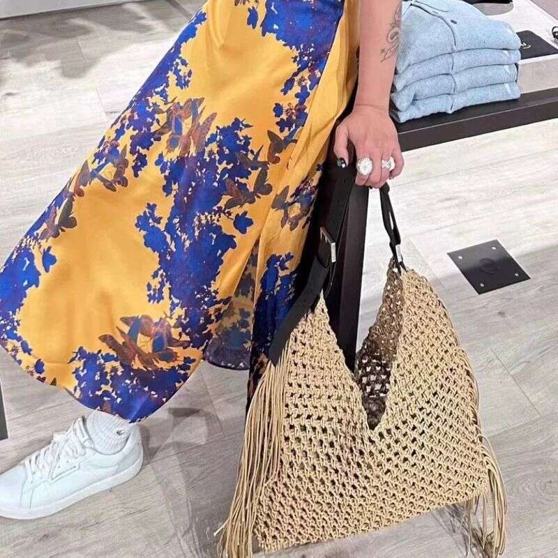 New Trendy Fashion Versatile Tassel Woven Design Color-Block Handbag Shoulder Bag For Women