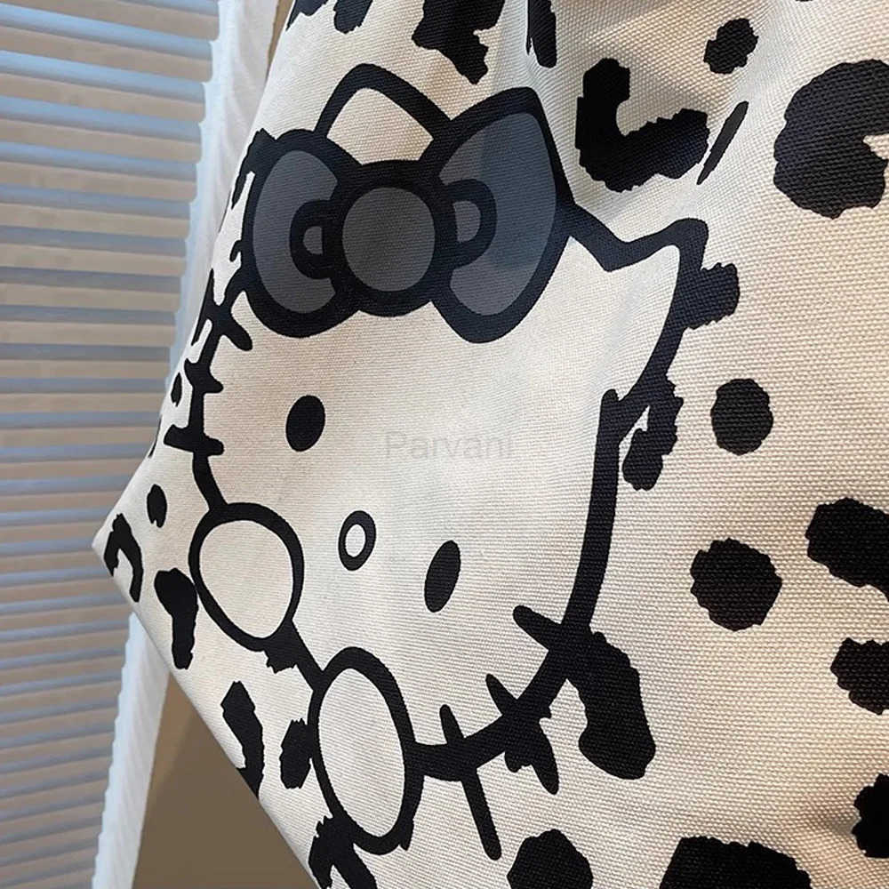 Sanrio Cartoon Cute Hello Kitty Large Capacity Canvas Shoulder Bag Fashion Retro Girl Daily Commuting Casual Handbag Women Gifts L251022