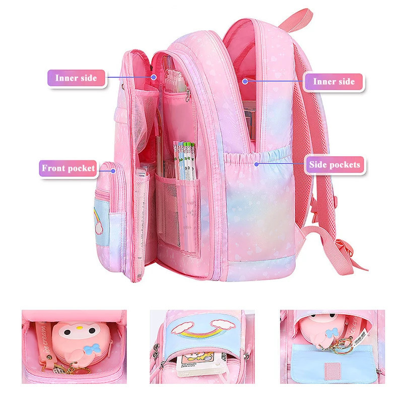 Beautiful Backpack for Girls Kids Fashion Primary School Cute Beautiful Travel Students Bag Pink Large Capacity 251021