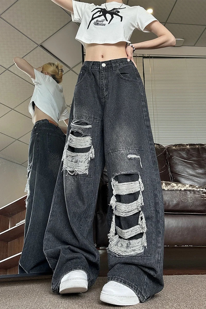 Baggy Jeans for Women Men Ripped Straight Leg Pants High Waisted Distressed Y2K Grunge Summer Clothes 251015