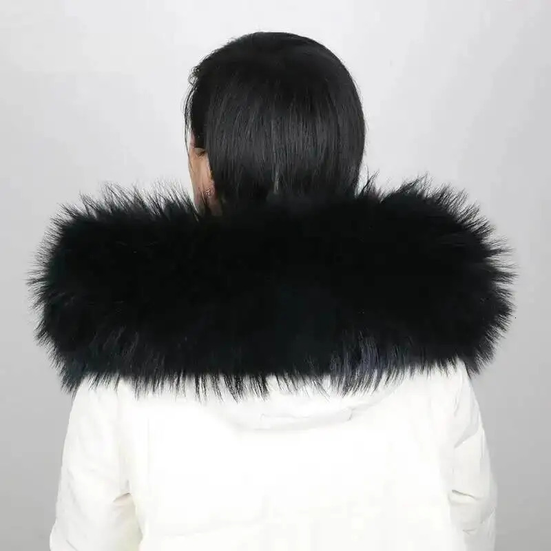 100 Real Fur Collar Warm Natural Raccoon Fur Scarf Women Genuine Fur Collar Scarves Large Fur Shawl Male Jacket Coat251029