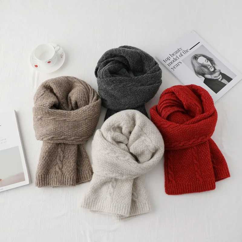 Korean Version Twist Knitted Scarf Women Men Fashion Retro Thick Warm Solid Neck Muffler Female Males HighEnd Scarves Winter J251022