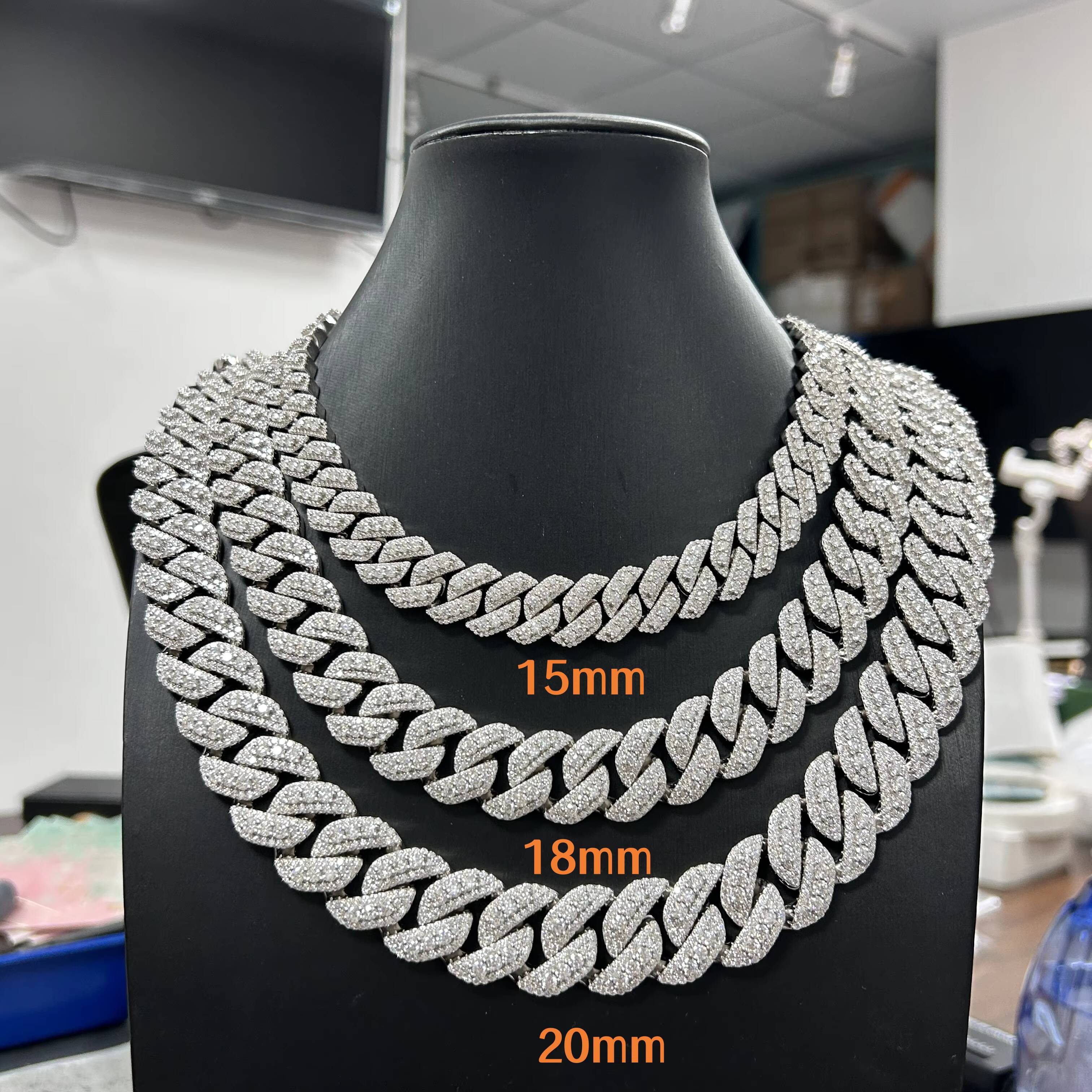 Pass Diamond Tester Moissanite Chain Necklace 13mm20mm S925 Silver Vvs Moissanite Iced Out Diamond Cuban Lidynamic Chain