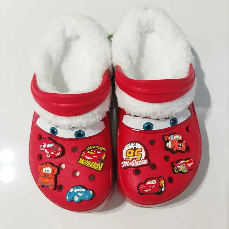 Disney 2025 New Winter Lightning Mcqueen Eva FleeceLined Punchy Shoes Warm Cotton Slippers MenS Plush Slippers Christmas Gift H251022