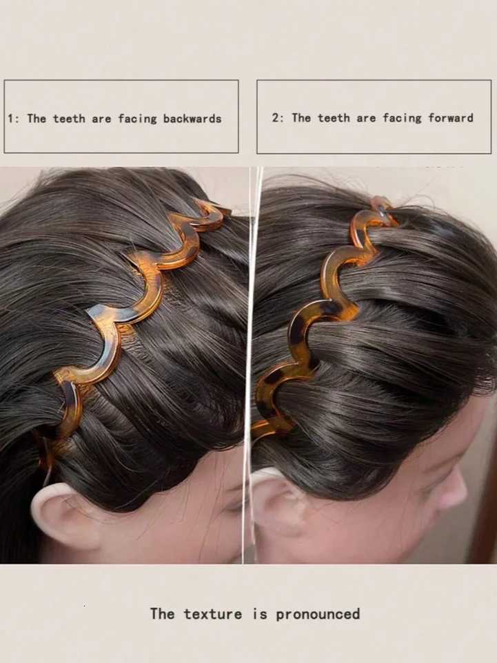 Korean Brown Resin Wave Toothed Headband For Women Girls Fashion Hair Comb Zigzag Band Notched Headband Hair Accessories V251022