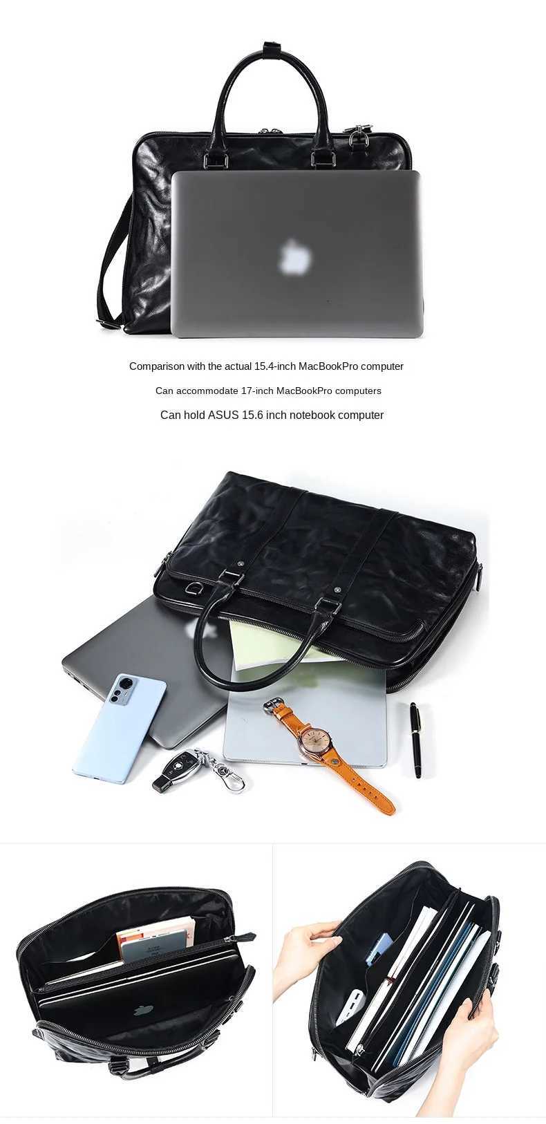 2025 New Genuine Leather Mens Handbags Cowhide Briefcase 14156 Inch Laptop Bag Business Commute Shoulder Crossbody Bags W251022