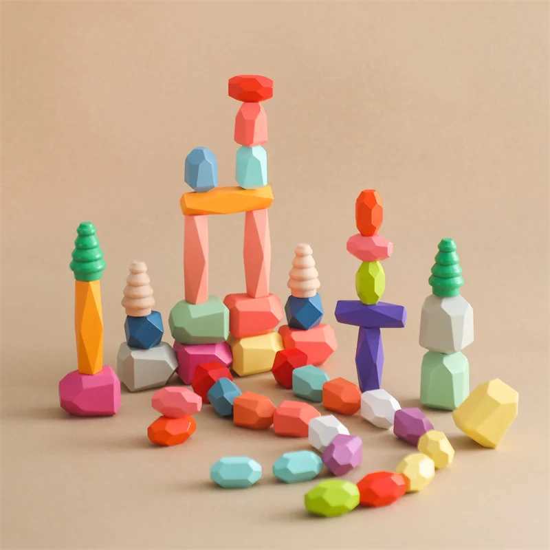 Baby MontessoriCreative Loose Parts Toys Wooden Rainbow Blocks Constructor Set Toys for Children Nordic Sensory Toy Baby Gifts J251022