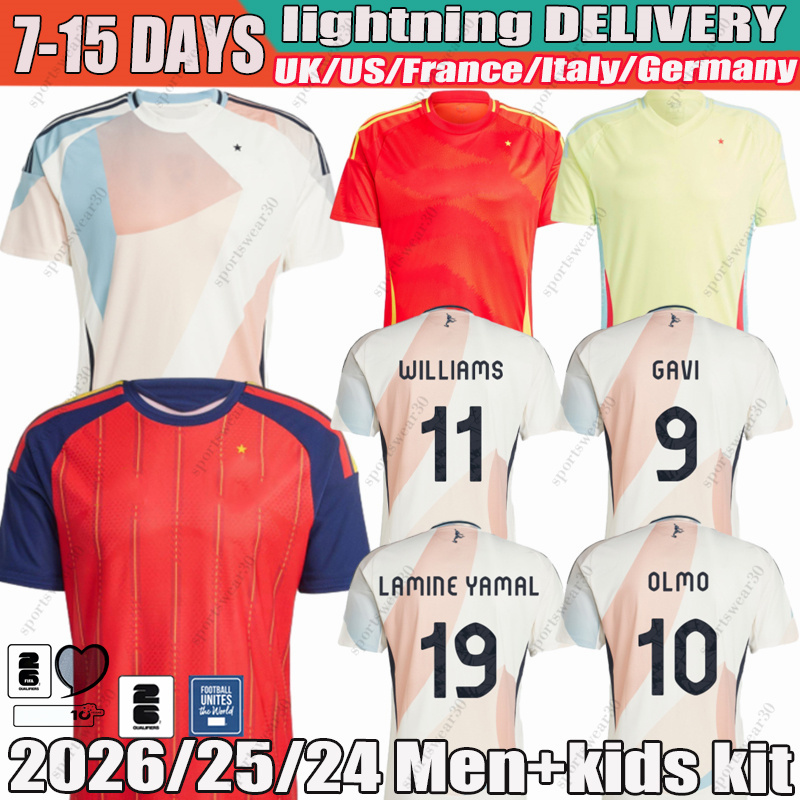 2026 25 24 Spain Jersey #19 Lamine Yamal WILLIAMS RODRIGO Pedri Olmo Gavi Merino Soccer Jerseys Joselu Carvajal Zubimendi 26 27 Espana Football Shirt Men Kids Kit