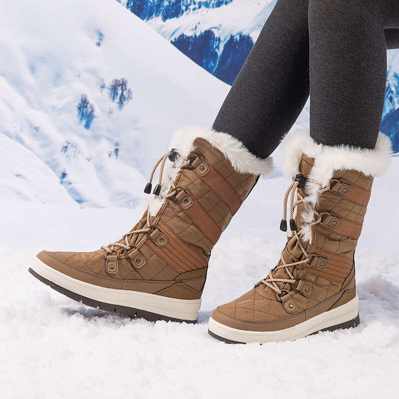 Women's Waterproof Winter Snow Boots, Warm Comfortable Faux Fur Insulated Non-Slip Outdoor Lace-Up Mid Calf Fashion Round Toe Booties