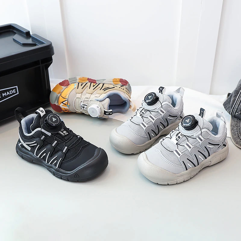 Boys Girls Tennis Shoes Toes Capped Breathable Kids Casual Rotating Button Autumn Children Sports Soft Sole 251022