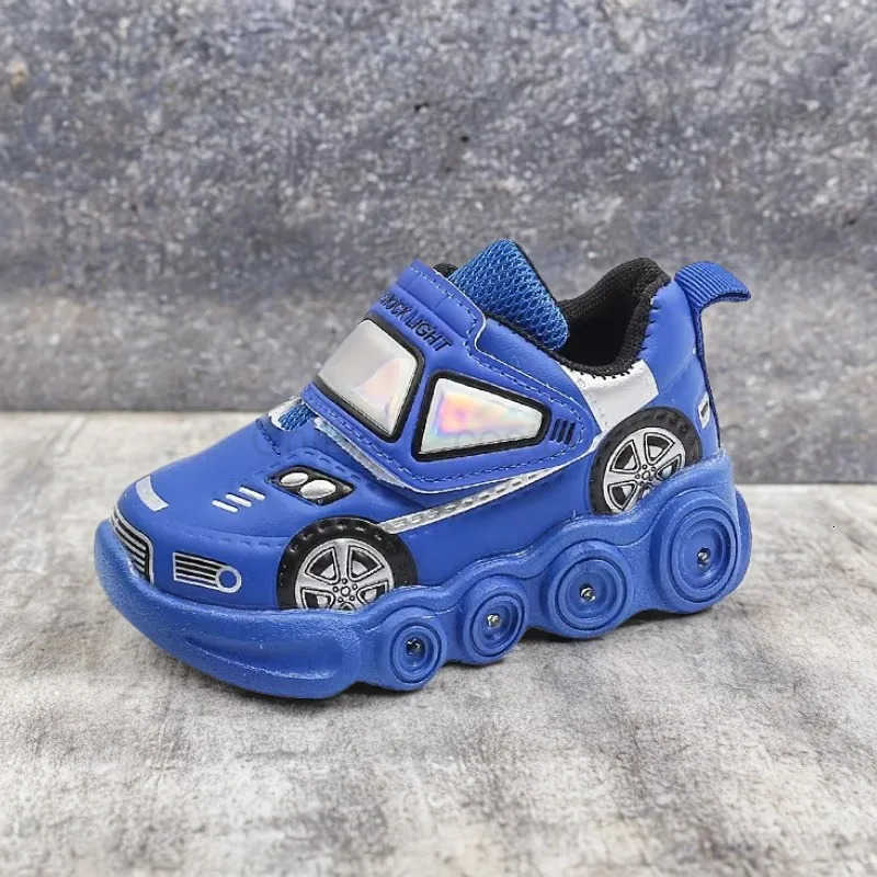 Disney Diseny KidsCasual Shoes Led Light Car Club Cartoon PU Leather Spring Shoes For Children Antislip Red Blue Shoes Size 2130 H251022