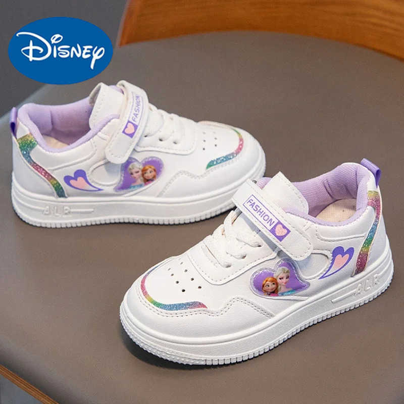 Disney Childrens Sneakers Frozen Elsa Princess Girls White Pink Sport Shoes Student Shoes Antislip Kids Casual Shoes Size2637 H251022