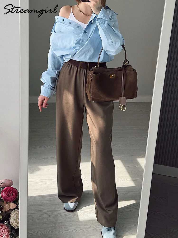 Women Wide Leg Pants Formal Gray Long Office Wear Pants Ladies Spring Straight Leg Black Work Trousers For Women Office SummerT251022