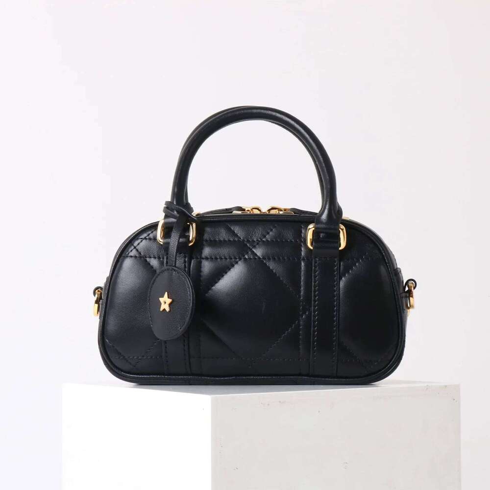 2025 New Dia Pattern Boston High Quality Women's Handbag Vintage Style Shoulder Crossbody Bag Polyester Lining Zipper