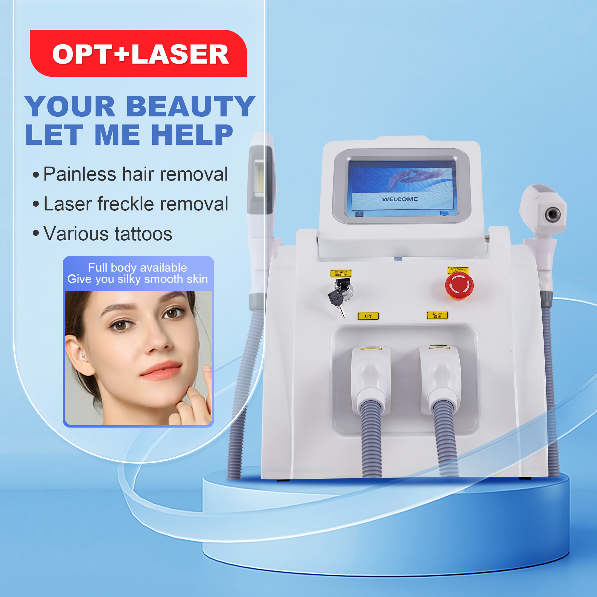 2 In 1 Multifunctional Equipment IPL OPT Hair Removal ND Yag Laser Tattoo Removal Picosecond Professional Machine