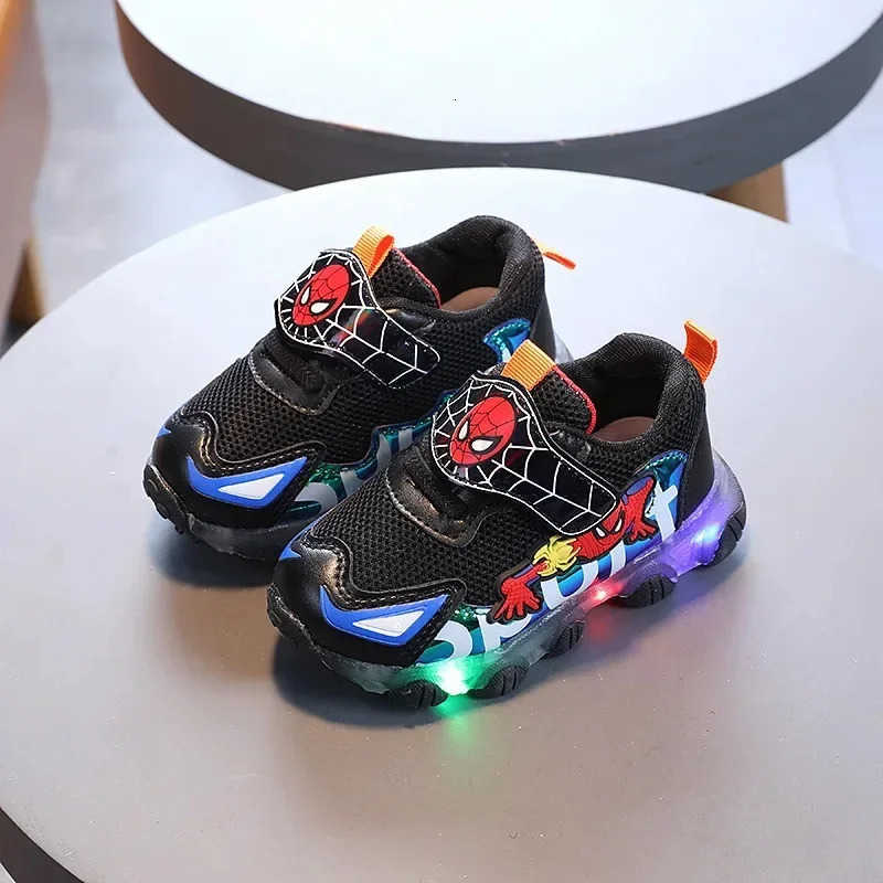 Disney Spiderman Children Casual Shoes LED Leisure Baby Girls Boys Shoes Led Lighted Kids Sneakers Infant Tennis H251022