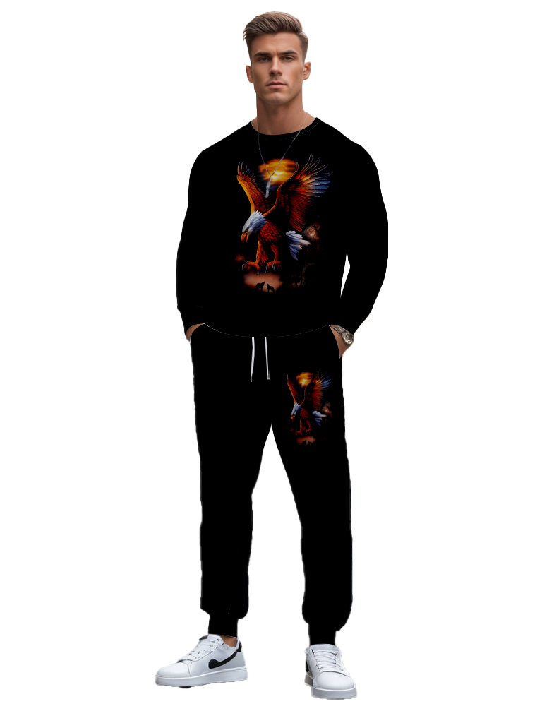 Men's Brown Knitted Cotton Blend Long Sleeve Round Neck Sweatshirt Ankle-Length Casual Comfortable Outdoor Wear T-Shirt - YLWY00177