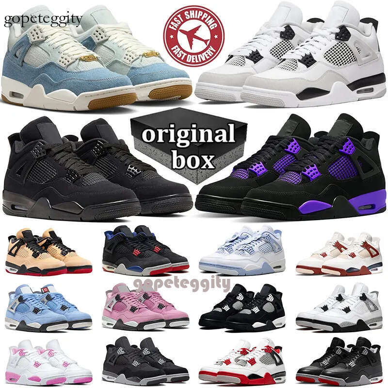 Original Box Designer 4 Basketball shoes Men Women 4s Sneakers Worn Blue Panda Military Black Cat 2025 Purple Thunder Cool Grey Bred Sports Mens Trainers Sneaker