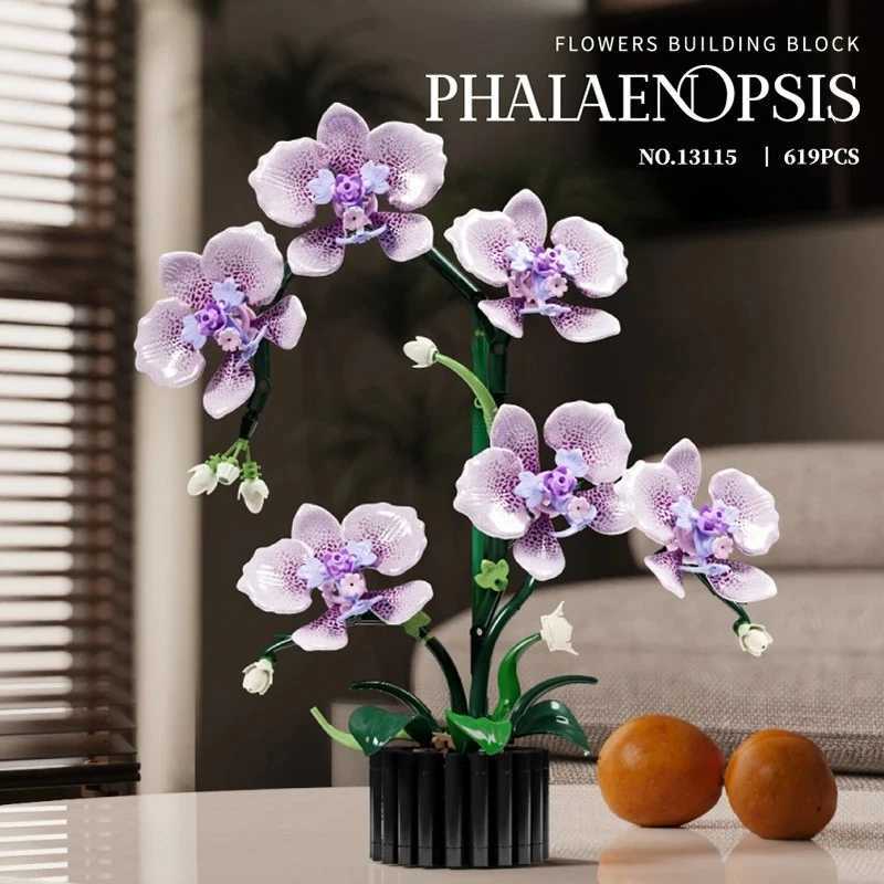 619PCS Phalaenopsis Building Blocks Flowers Orchid Potted Plants Simulation Model Home Decor Kids Puzzle Toy Girls Birthday Gift J251022