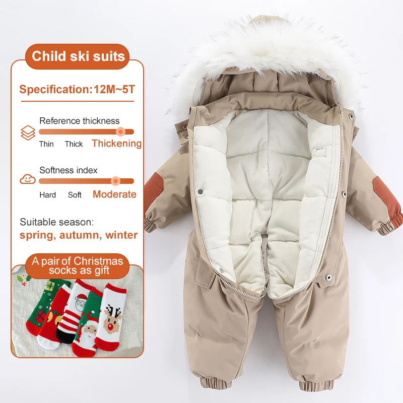 30 Degree Winter Baby Clothes Overalls Outwear Suits For Infants Ski Suit Thick Jumpsuit Waterproof Hooded Girls 251022