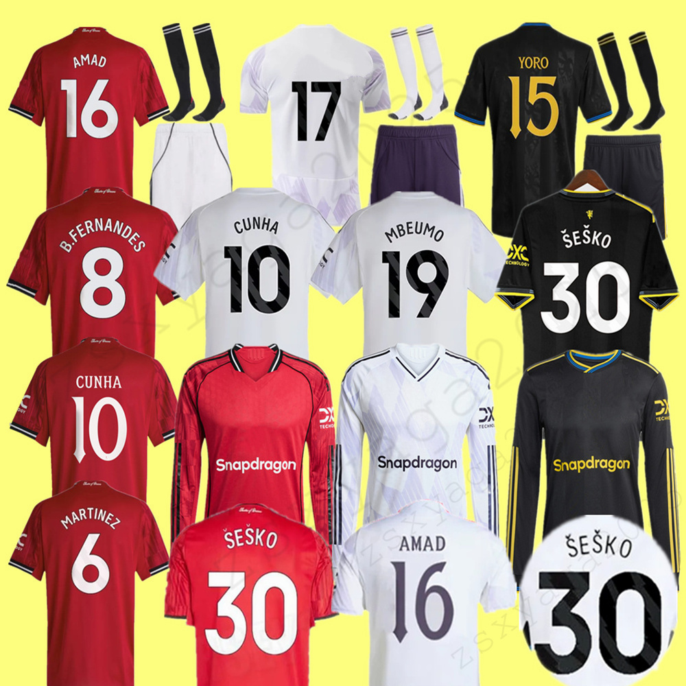 manchesters unted 25 26 SESKO MBEUMO Soccer Jerseys CUNHA AMAD MOUNT B.FERNANDES Football Shirts Women Men Child Kids kit DE LIGT CANTONA Home Away 3rd Jersey 3XL 4XL