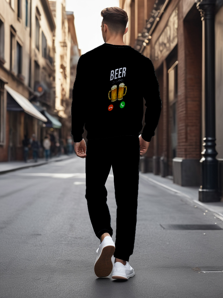 Men's Brown Knitted Cotton Blend Long Sleeve Round Neck Sweatshirt Ankle-Length Casual Outdoor Comfortable T-Shirt - YLWY00186