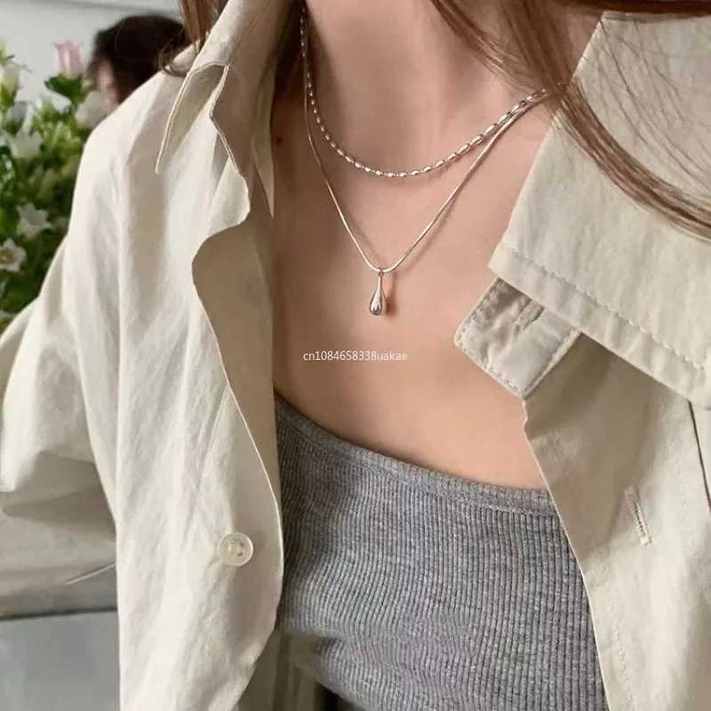 2025 Silver Simple Design Drop Pendant Necklace for Women Double Collar Chain Fashion Fine Jewelry Gifts Long Layered Necklace V251022