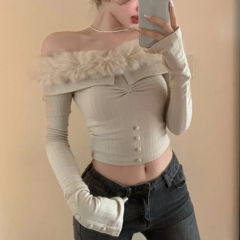 Winter for Women Korean Style Retro Plush Patchwork Warm Soft Cashmere Sweater Longsleeved Slim Knit Pullover Tops 251016