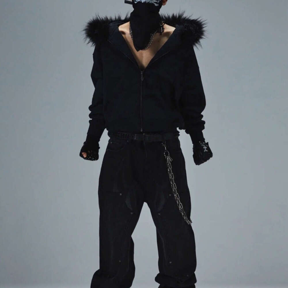 Fashion Camouflage Print Fur Collar Couple Style Street Loose Hooded Cardigan Sweatshirt