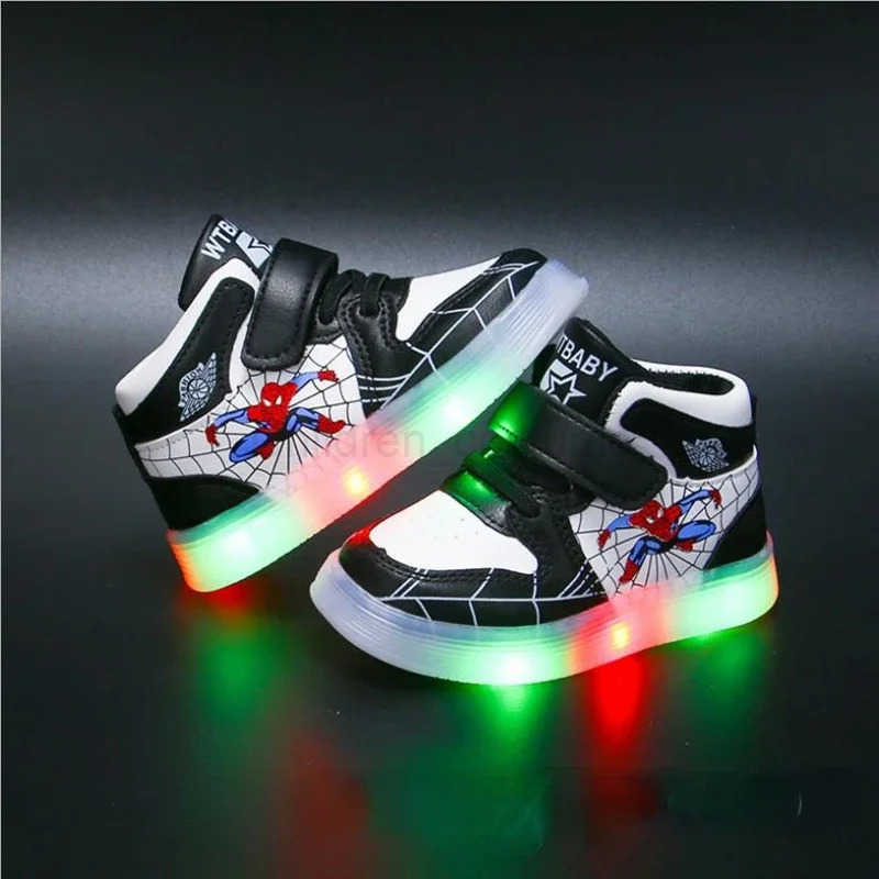 Disney Childrens Led Light Shoes Fashion Aoger Spiderman Boys Sneakers Girls Cartton Casual Shoes Breathable Kids Sport Shoes H2510221