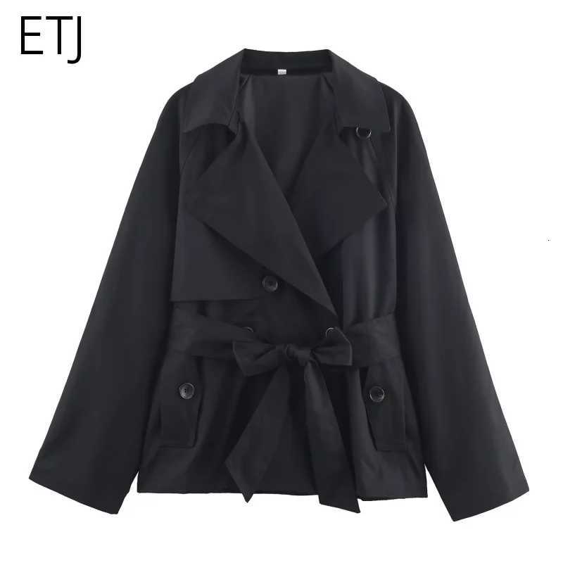 ETJ Autumn 2025 new collection womens British style lapel doublebreasted Maillard color belt casual trench coat Y251105