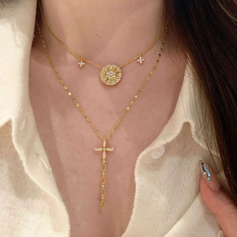 Same Style Sparkling Eight-Pointed Star Compass Necklace for Women 2025 New Tassel Cross Four-Leaf Clover Collarbone Chain