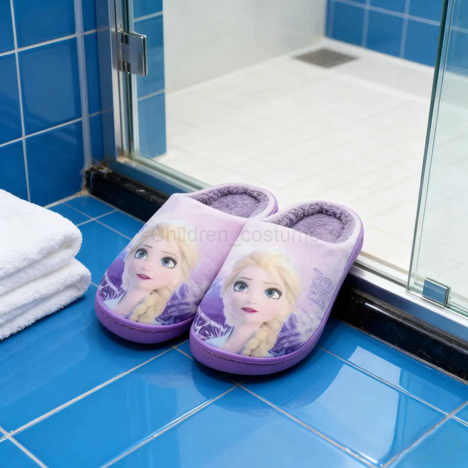 Disney Princess Elsa Winter Childrens Cotton Slippers Girls Parentchild Snow Non Slip Warm Indoor Baby Slippers Size 2439 H2510221