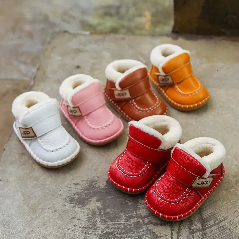 Autumn Winter Baby Girls Boys Genuine Leather Snow Boots Warm Plush Outdoor Infant Toddler Shoes Soft Bottom Kids Children 251022