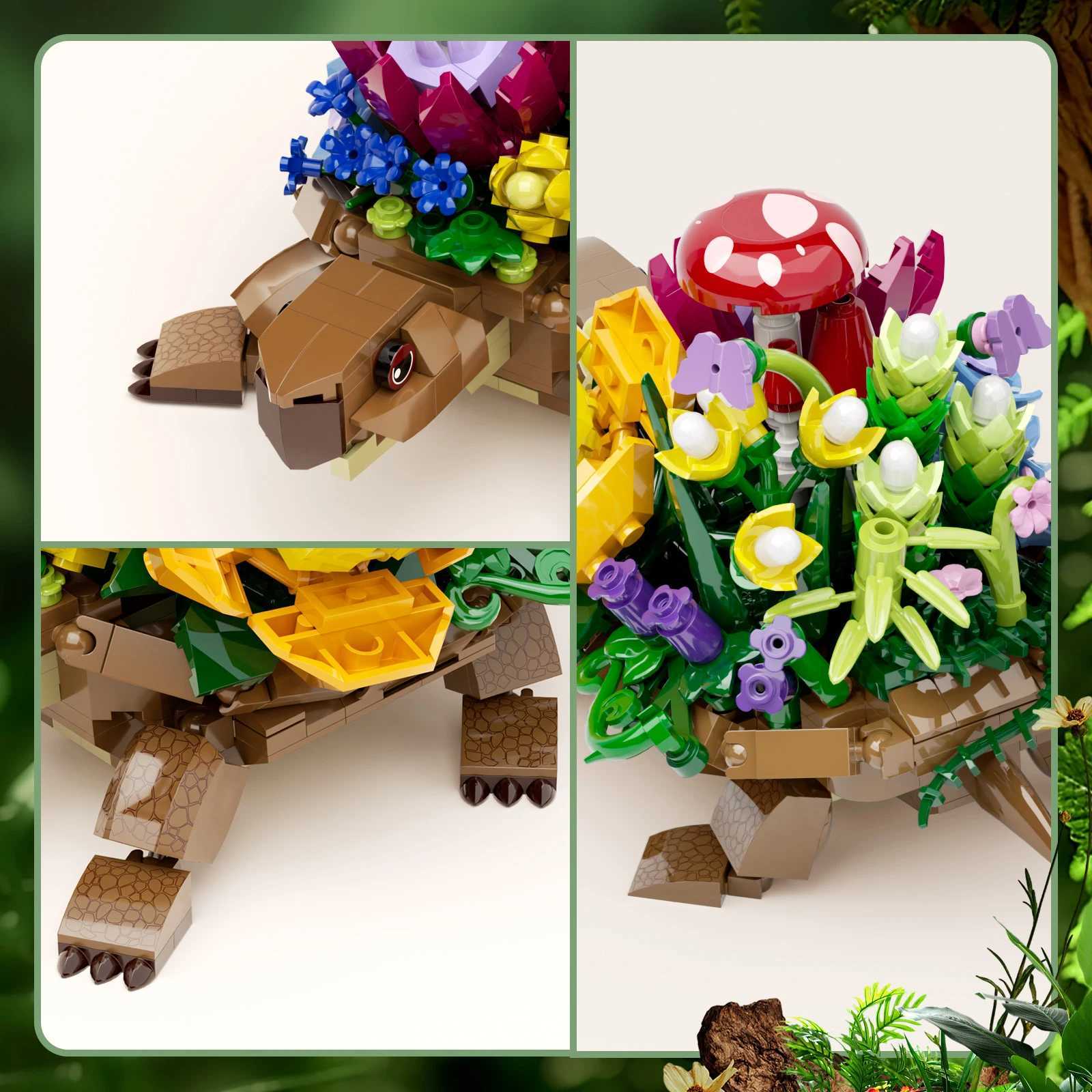 Creative Turtle Plantered Flowered Potsed Building Blocks Set Animal Flower Planter Desktop Decorat Brick Building Toy Kids 2025 J251022