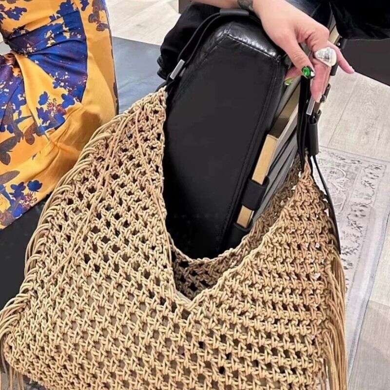 New Trendy Fashion Versatile Tassel Woven Design Color-Block Handbag Shoulder Bag For Women