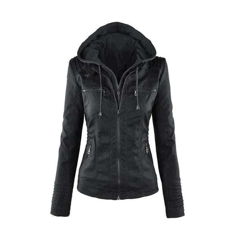 Gothic Faux Women 2025 Hoodies Winter Autumn Motorcycle Black Outerwear Leather PU Basic Jacket Coat