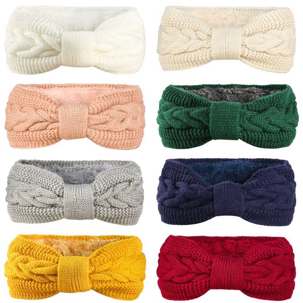 Autumn Winter Plush Wool Knitting Cross Knot Headband For Women Elastic Sports Hair Bands Ear Warmers Female Head Cover Turban V251022