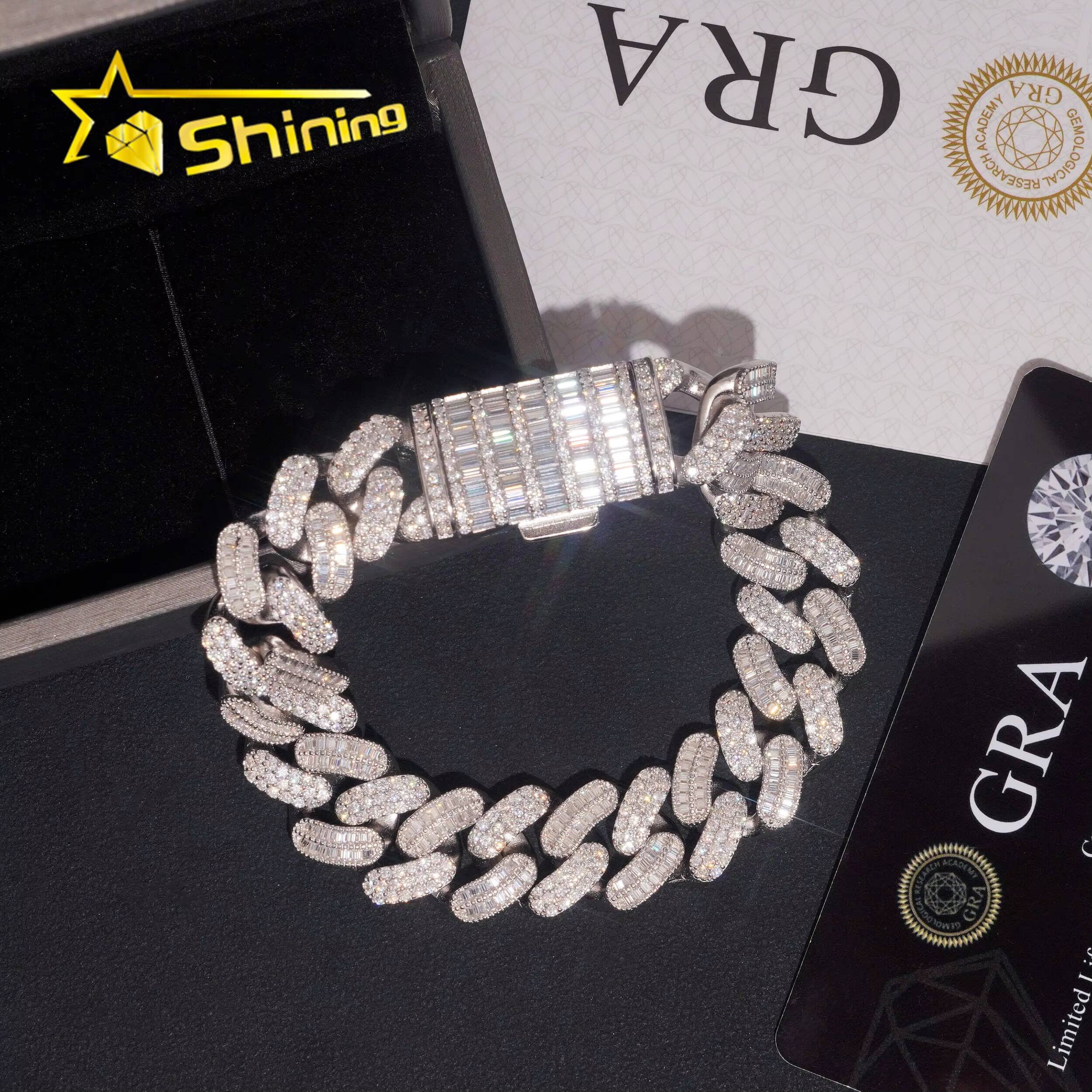 Hip Hop Rapper Jewelry 925 Silver 15mm Pass Diamond Tester Moissanite Miami Iced Out Cuban Lidynamic Chain