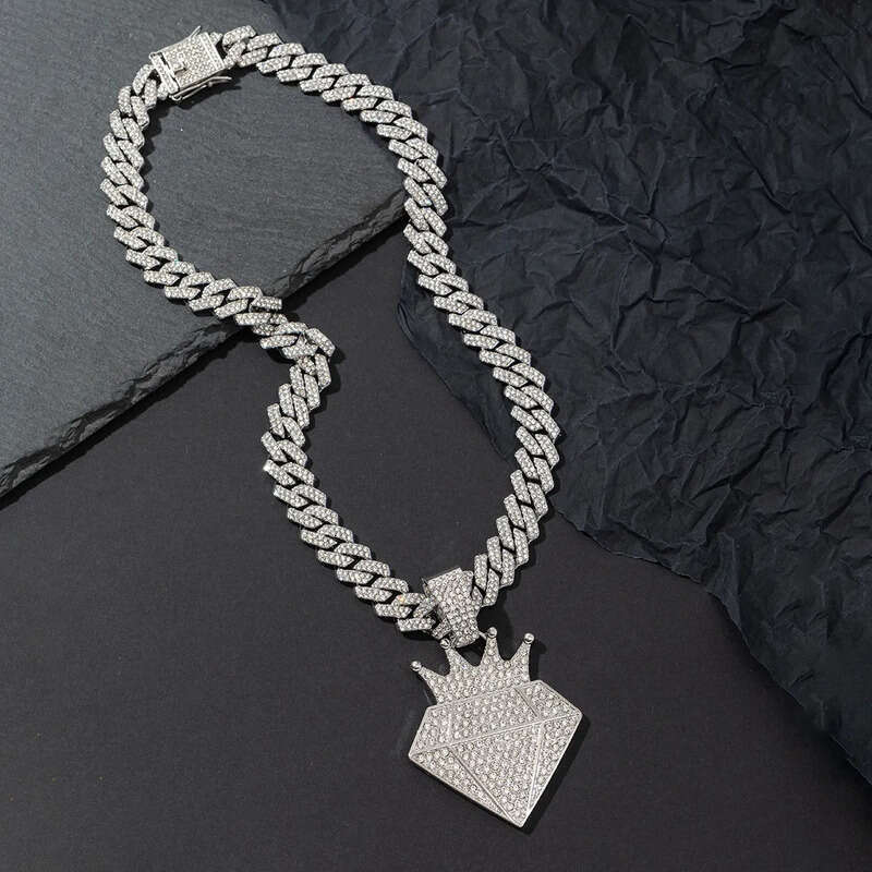 Personalized Crown Pendant Necklace Hiphop Alloy Full Dia Cuban Chain Jewelry