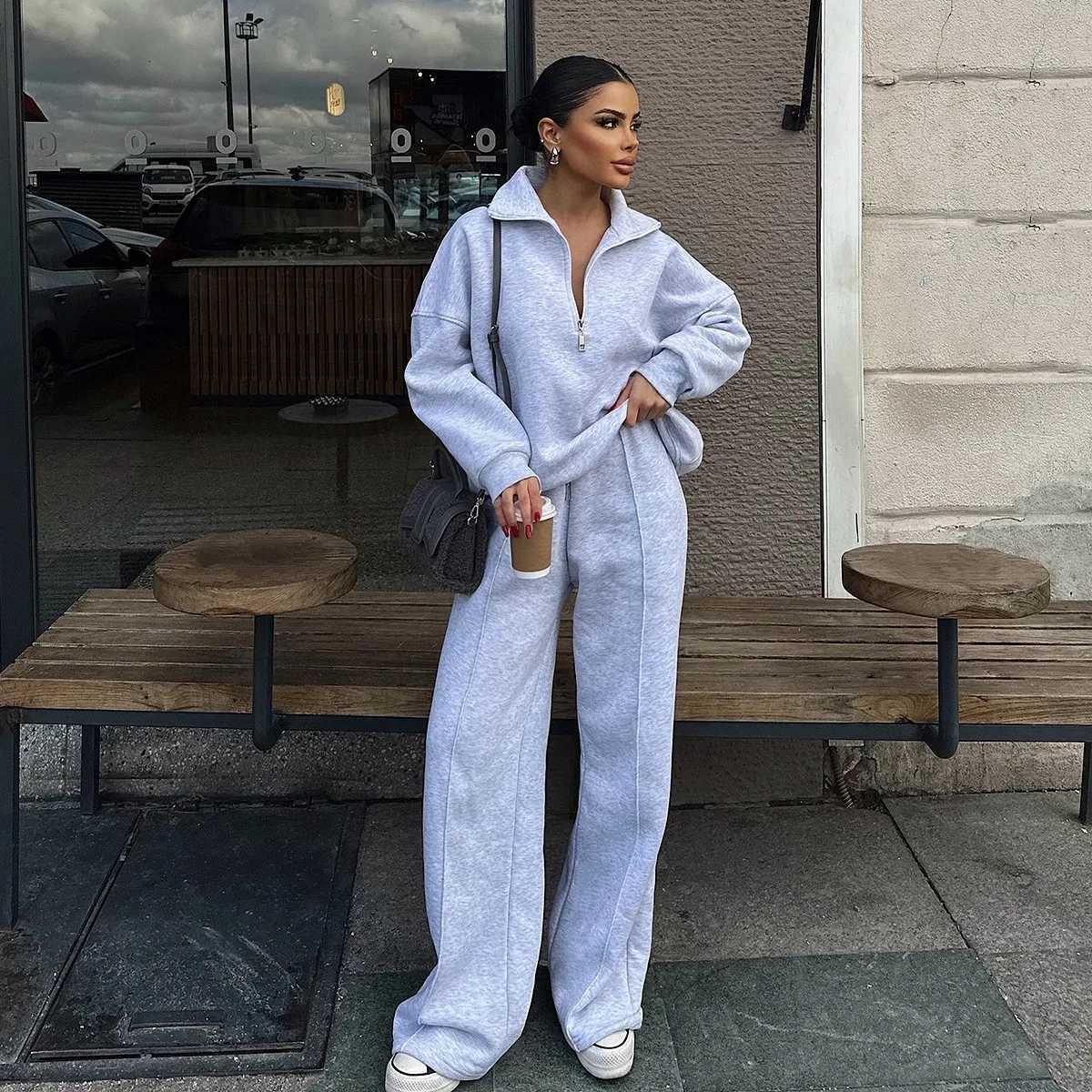 Fashion Autumn Winter Pants Sets Women Fashion Solid Color Pullover Sweatshirt Trousers Two Piece Set Female Casual StreetwearT251022