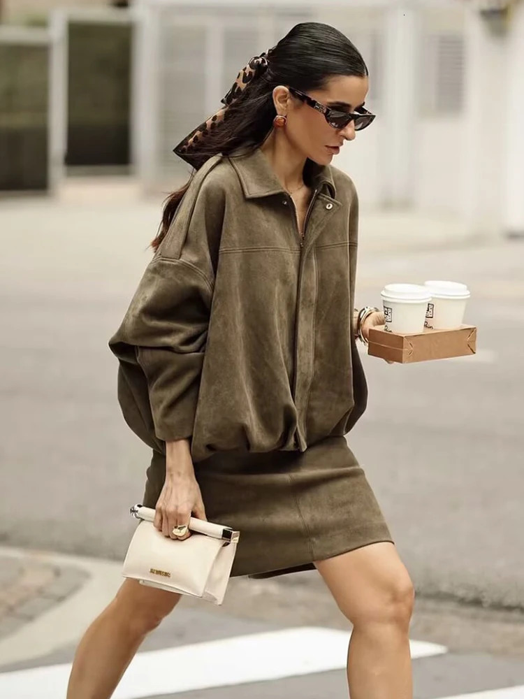 Vintage Women Green Oversize Bomber Jackets Fashion Ladies Elegant Loose Soft Outfits Jacket for Party Female Chic Clothes 251020