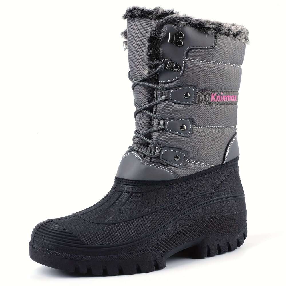 KNIXMAX Women&Apos;S Snow Boots, Faux Fur Lined, Lace-Up, Low Heel, TPR Sole, Stable Yard For Outdoor Walking, Hunting, Horse Riding - Black, Casual S