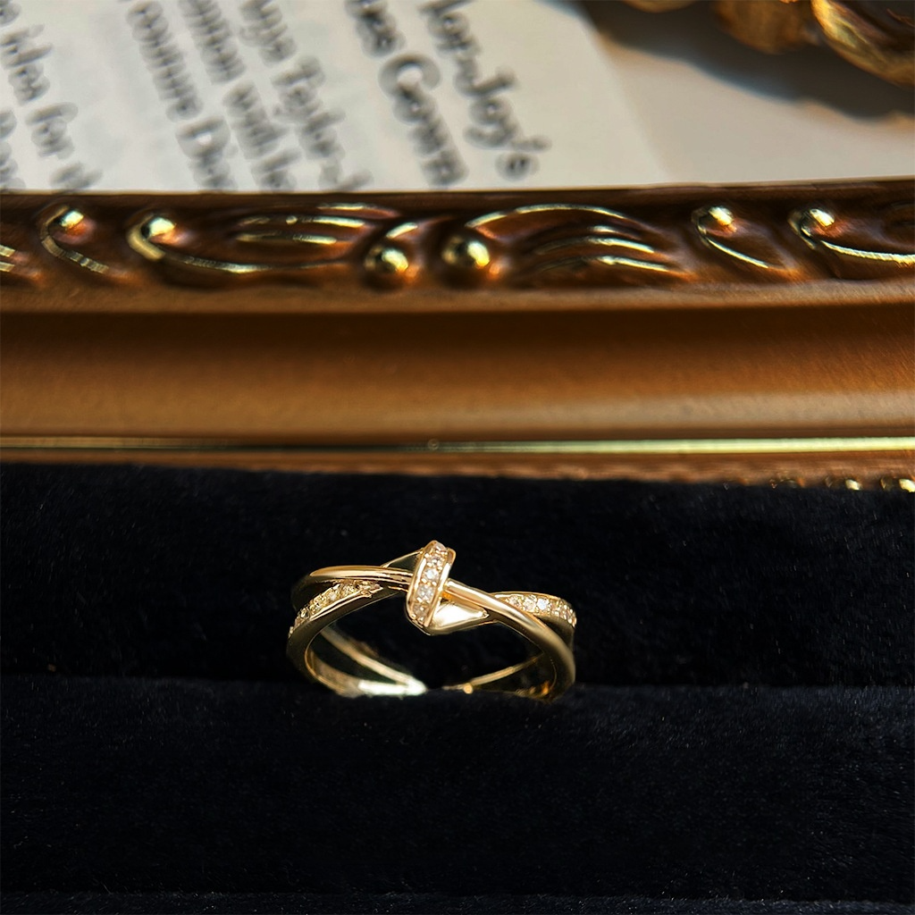 Designer ring Zircon plated 14K minimalist high-end knotted ring light luxury vintage enamel ring for women free shipping Valentine's Day gift wi