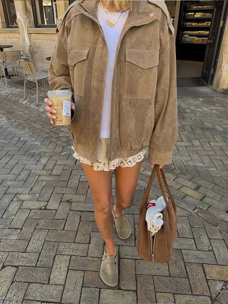 HH Jacket For Women Fashion Zipper Bomber Jackets Long Sleeve Pocket Coats 2025 Autumn Fashion Lady Jacket Solid Streetwear Y251105